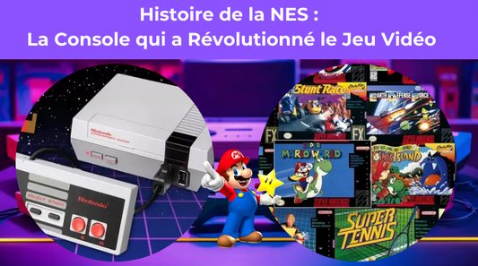 Nintendo NES avec cartouches de jeux et personnage Mario