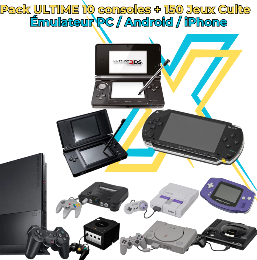 Pack ULTIME 10 consoles + 150 Jeux Culte Émulateur PC / Android / iPhone