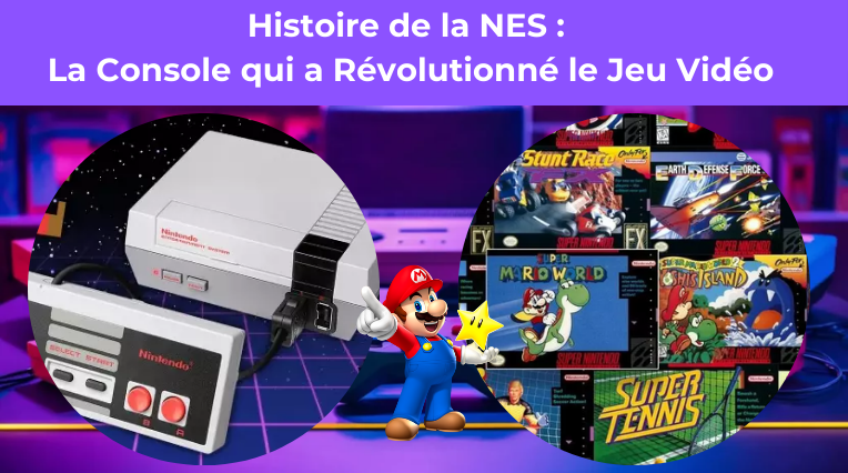 Nintendo NES avec cartouches de jeux et personnage Mario