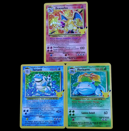 Cartes Pokémon Holo: Dracaufeu, Tortank, Florizarre